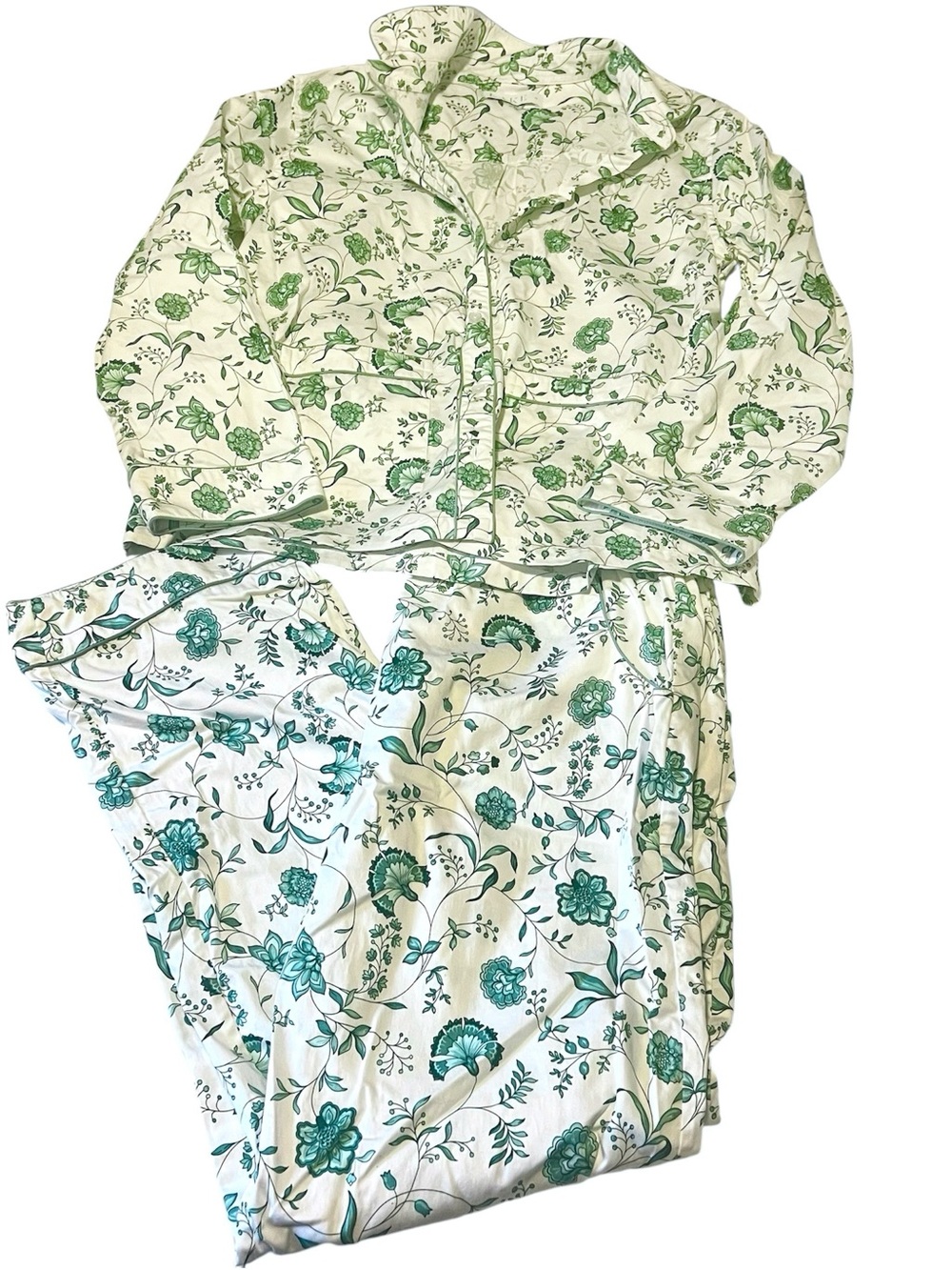 LAKE Pajamas Women’s M Green Meadow Vines Cotton Long Sleeve Top & Pants Set